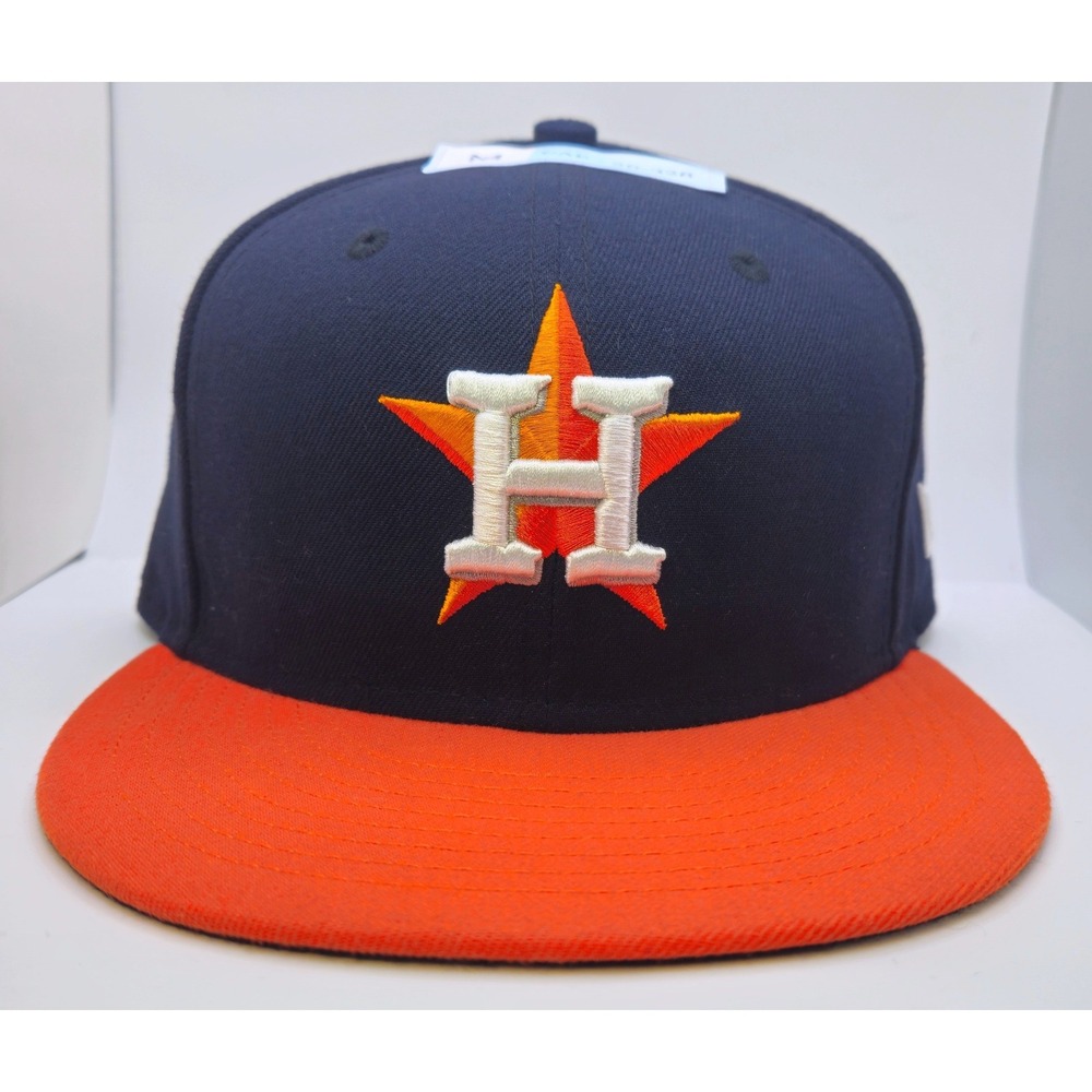 New Era 59FIFTY Houston Astros MLB Fitted Hat 7 1/2 Navy Blue Orange OnField Cap